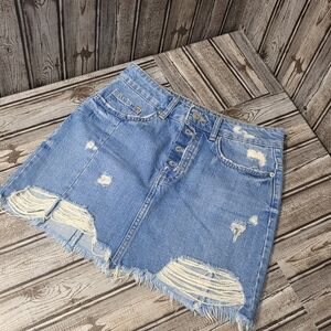 Zara Blue Distressed Mini Skirt